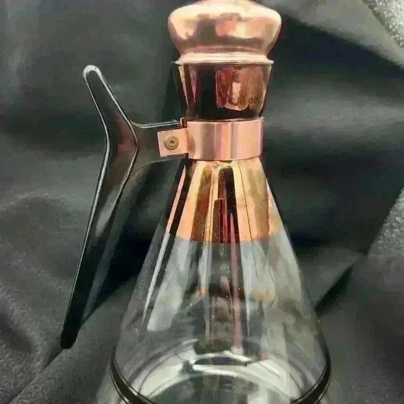 Vintage MCM Stanhome 8 Cup Coffee Carafe Copper Accents Stylized Black Handle - Picture 7 of 10